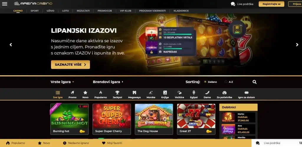 arena casino izgled stranice